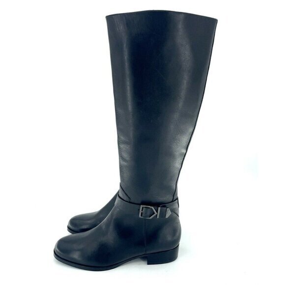 Via Spiga Phillipa Black Leather Ridging Tall Boots Side Buckle SZ 6 New - Picture 1 of 10
